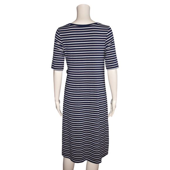 CUDDL DUDS NEW $40‎ Flexwear Draped Tie Front Dress Blue Stripe XS - Picture 3 of 4